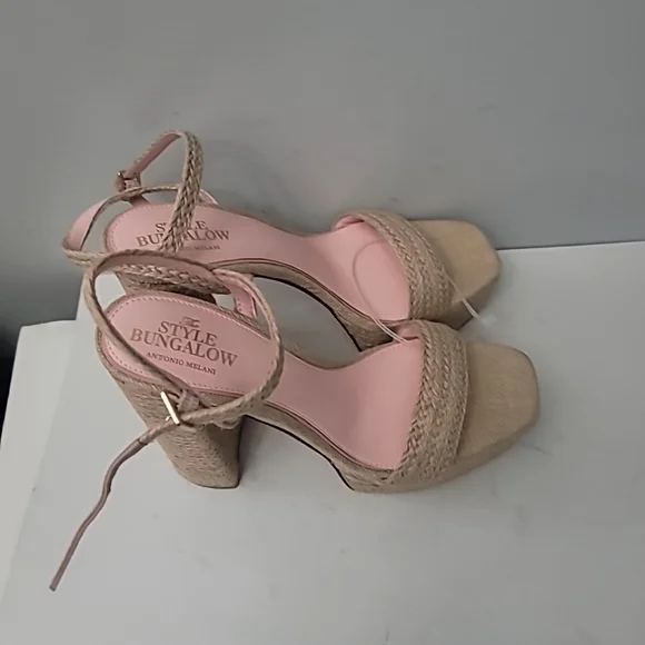 ANTONIO MELANI Beige and Pink Espadrille Platform Sandals - Picture 3 of 9